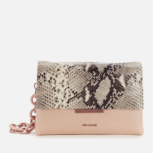 Ted Baker Handbags - Ted Baker Alani Pink Leather Snakeskin Embossed Shoulder Bag Crossbody